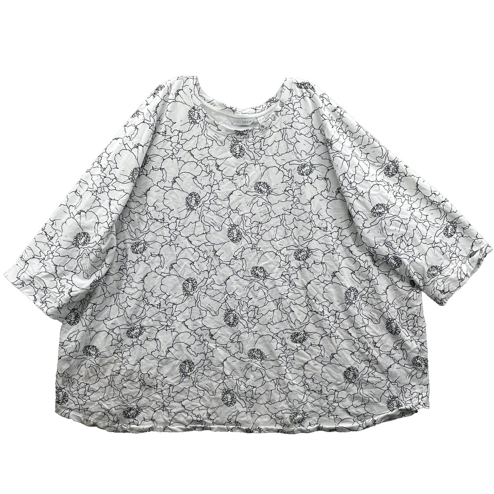 Sport Savvy Shirt Top Women's 5X White Floral Y2k Boho Chic 90s Corpcore Coastal